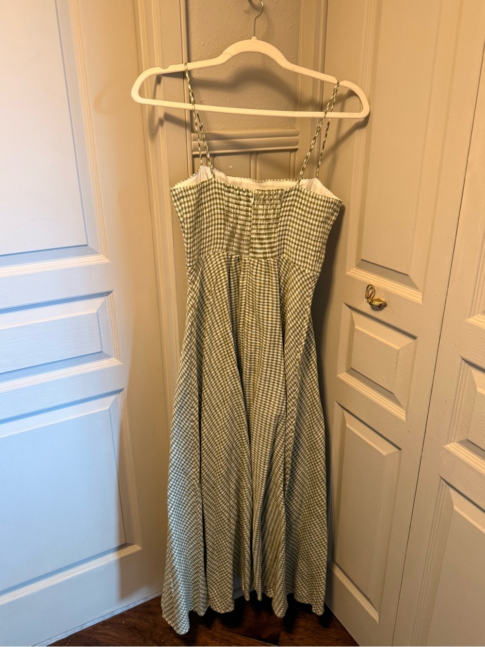 Reformation Monette Gingham Spaghetti Strap Maxi Dress in Avocado, 4 - Picture 3 of 5